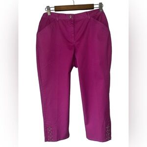 Hearts of Palm Dark Magenta Bejeweled Sunset Strip Capri Pants Women’s 8 Petite